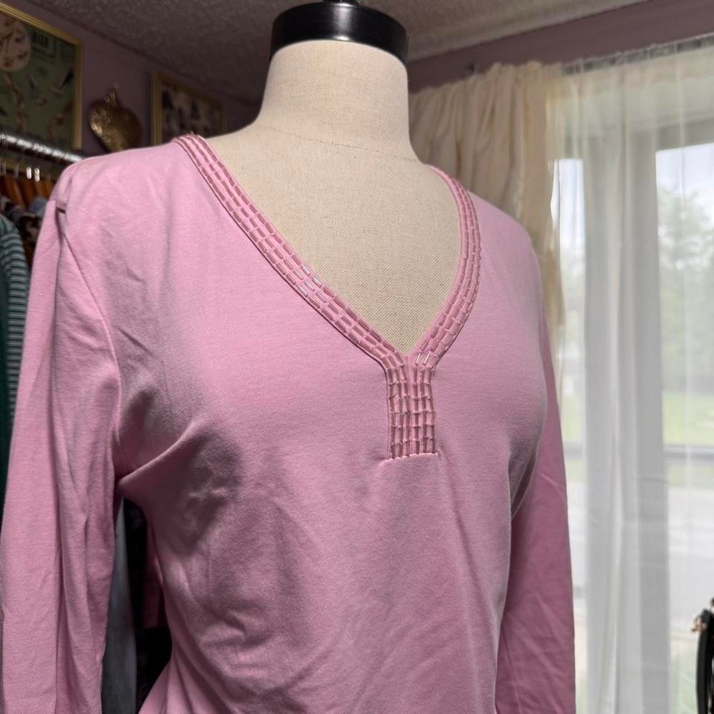 Y2K Pink beaded V Neck Top